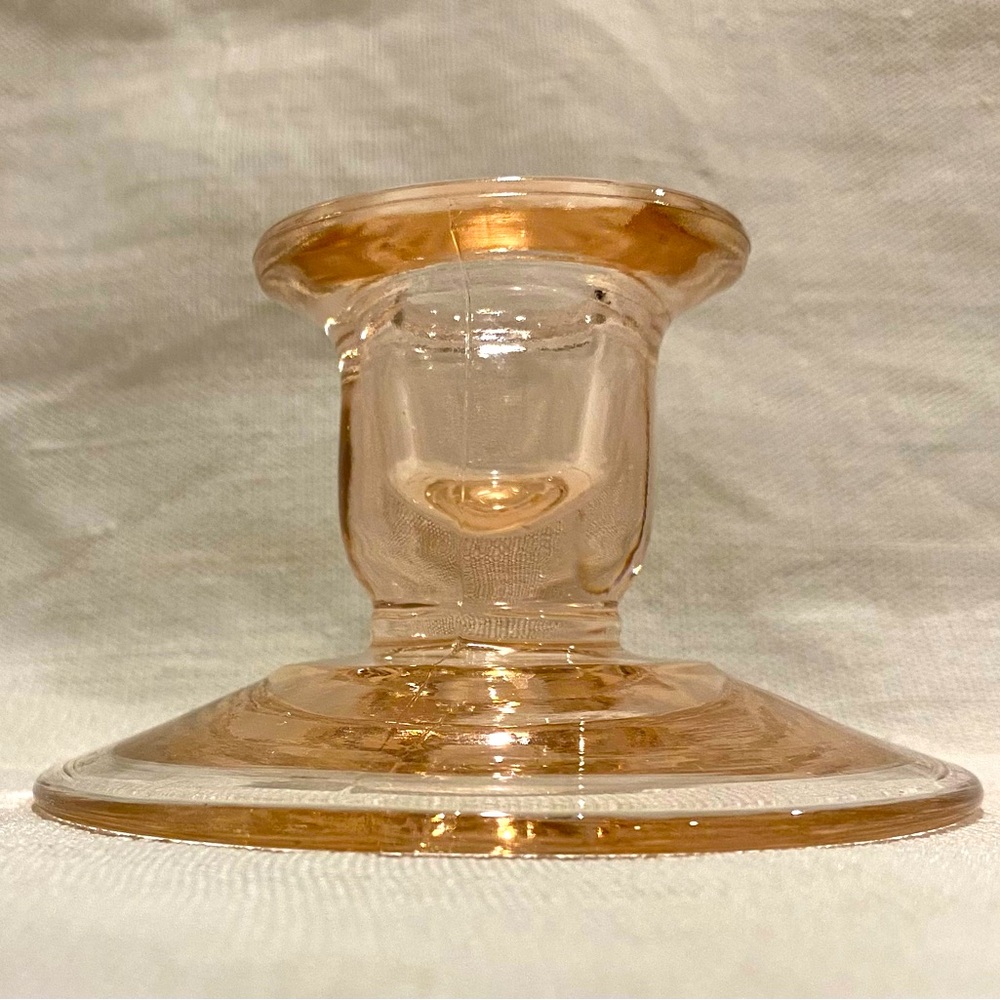Vintage pink glass candlestick -depression glass style spring-summer table decor